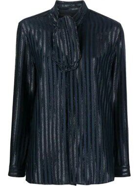 Saint Laurent Silk tie-neck metallic threading long sleeve shirt